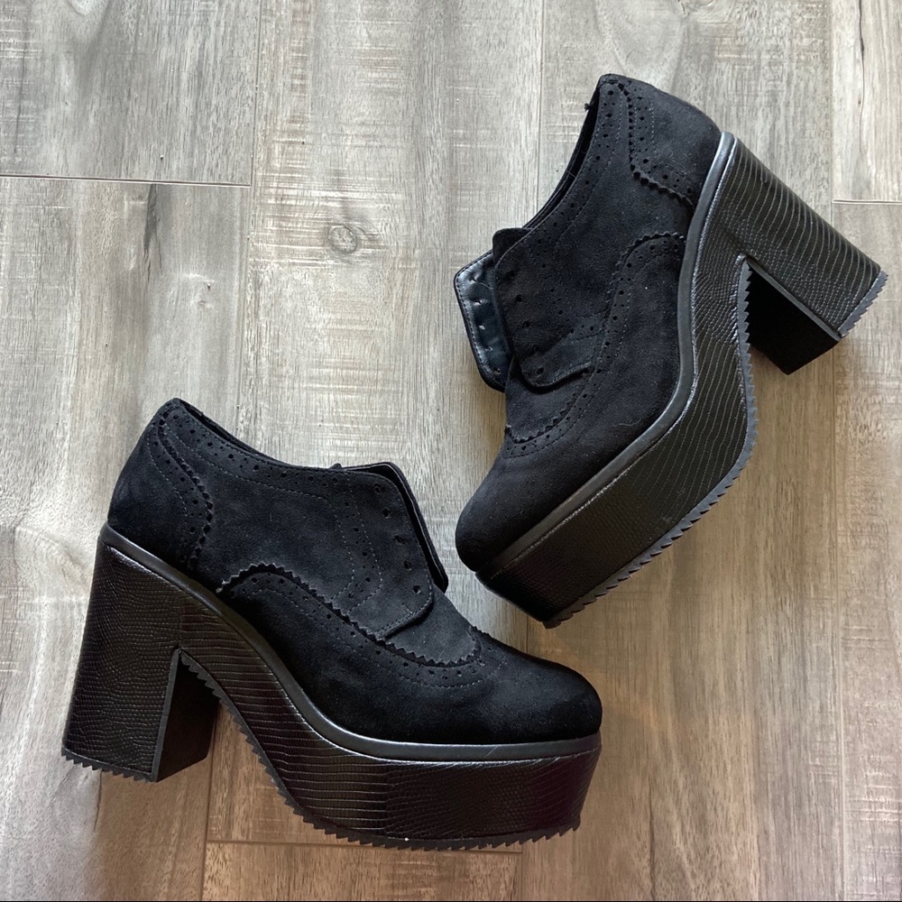 Black Faux Suede Platform Oxford Heels
